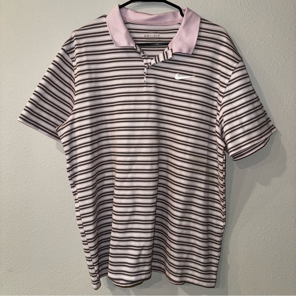 Mens XL nike dri fit golf polo victory stripe logo pink gray white